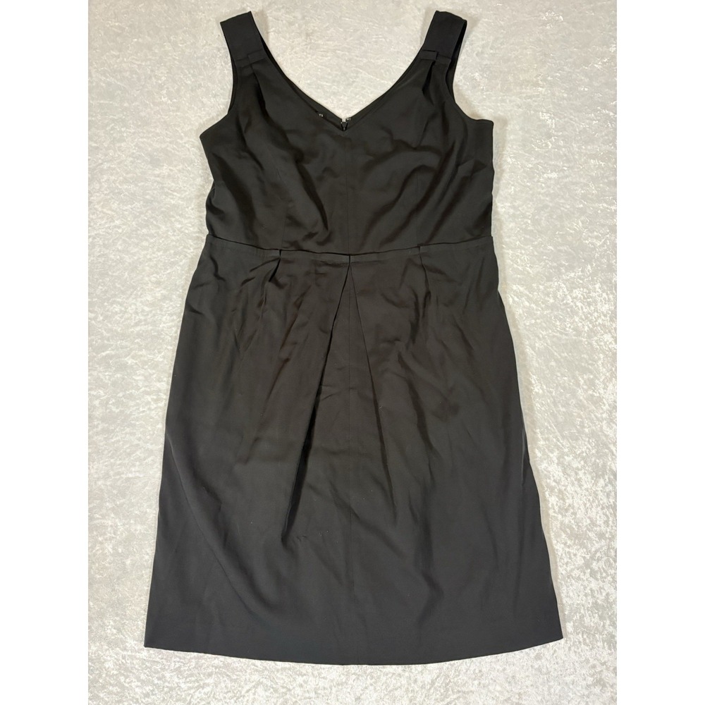 Talbots Black Sheath Dress 16 Sleeveless Knee Length Pleated Lined V-Neck‎ Zip